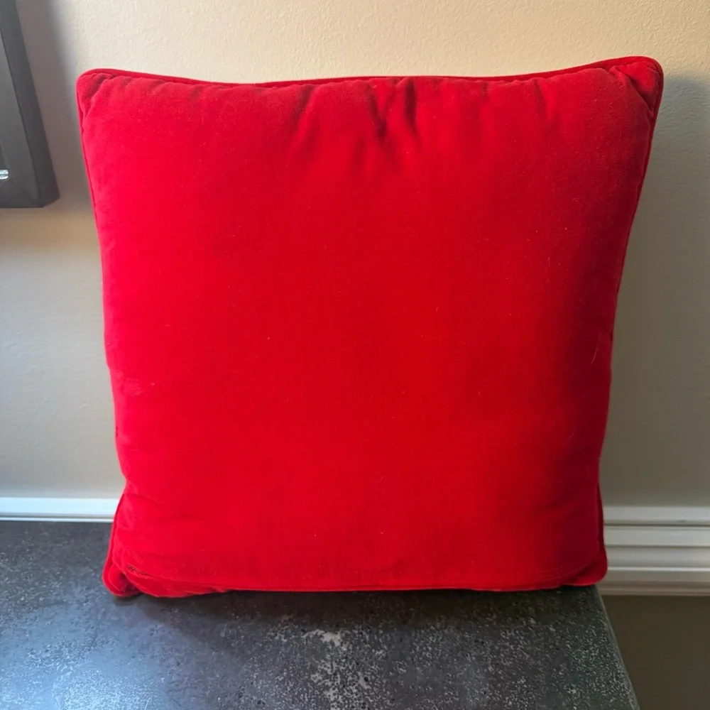 Holiday Wreath Needlepoint Pillow with Red Bow